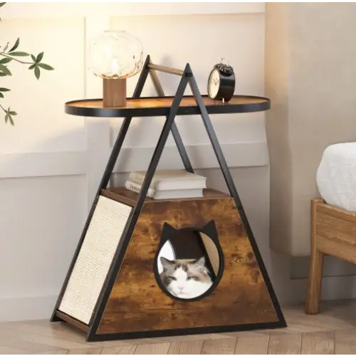 Cat House,end Table.Wood Cat Condo Black Vintage Pet Furniture - BlackVintage - 5