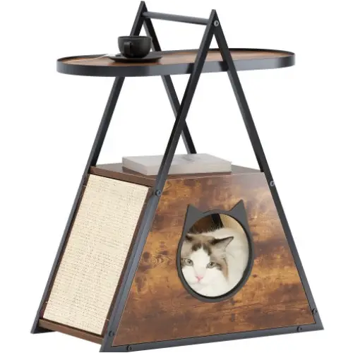 Cat House,end Table.Wood Cat Condo Black Vintage Pet Furniture - BlackVintage - 5
