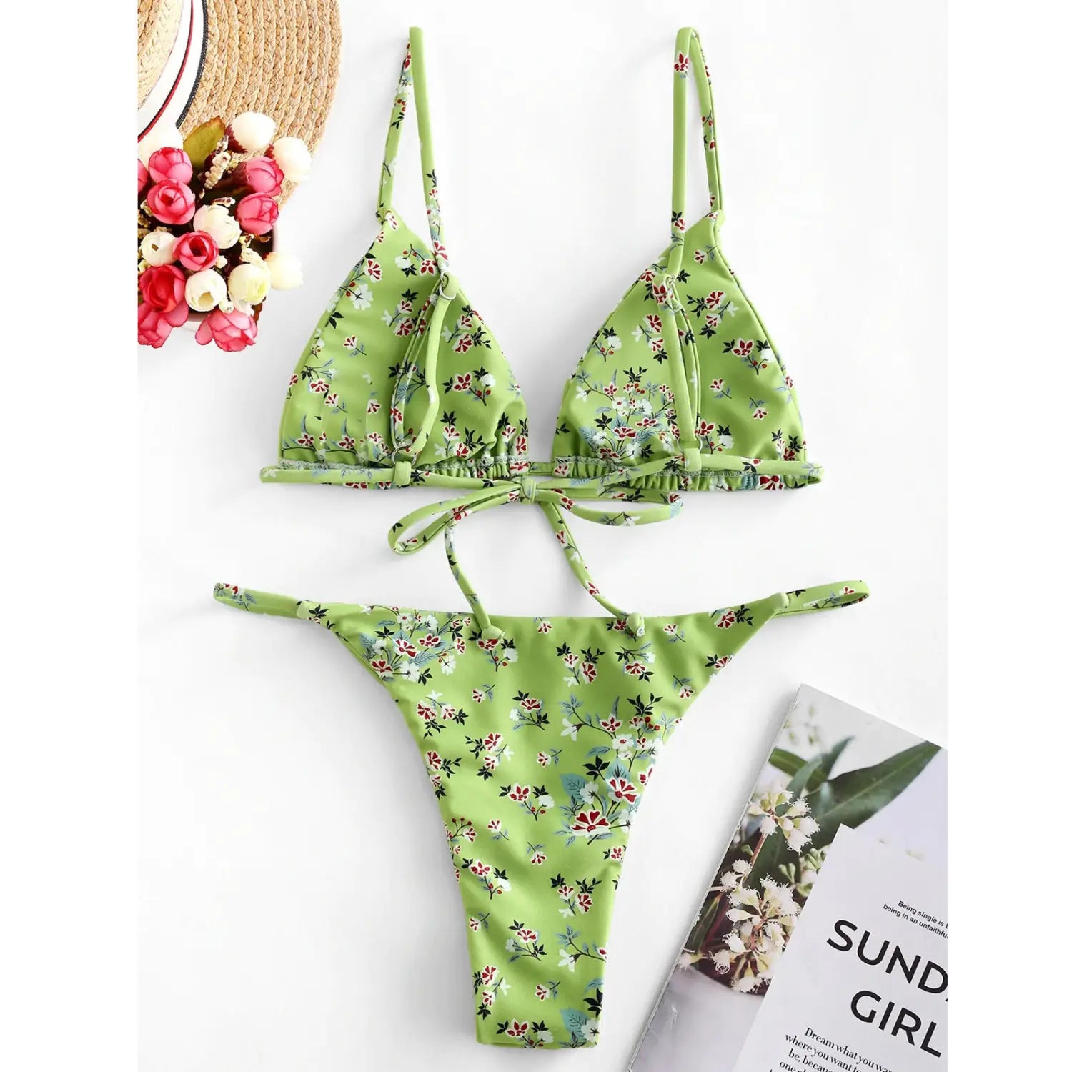 Summer Flowers Print Bikini Sexy Beach Swimming Suit Fashion Push Up Swimsuit Womens Clothing