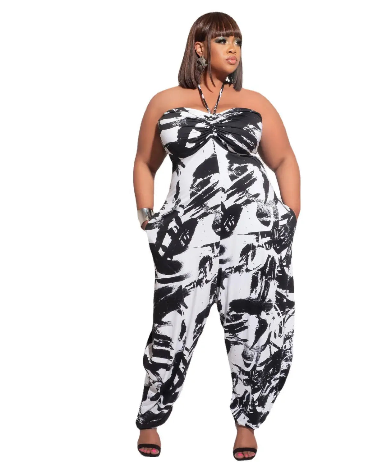 Halter Loose Lantern Sleeveless Print Jumpsuit