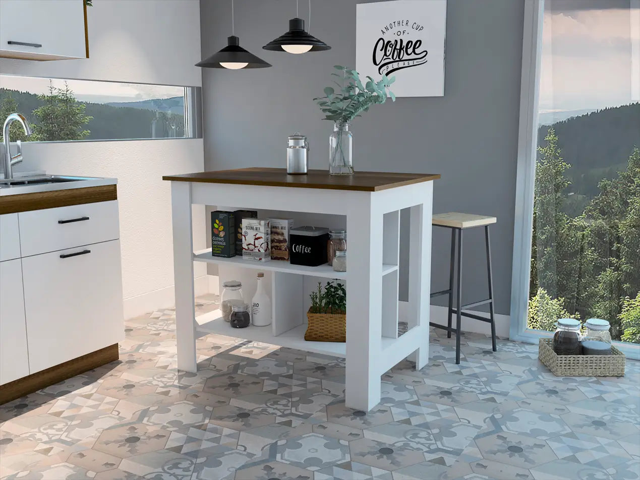 Rockaway 3-Shelf Kitchen Island White And Walnut