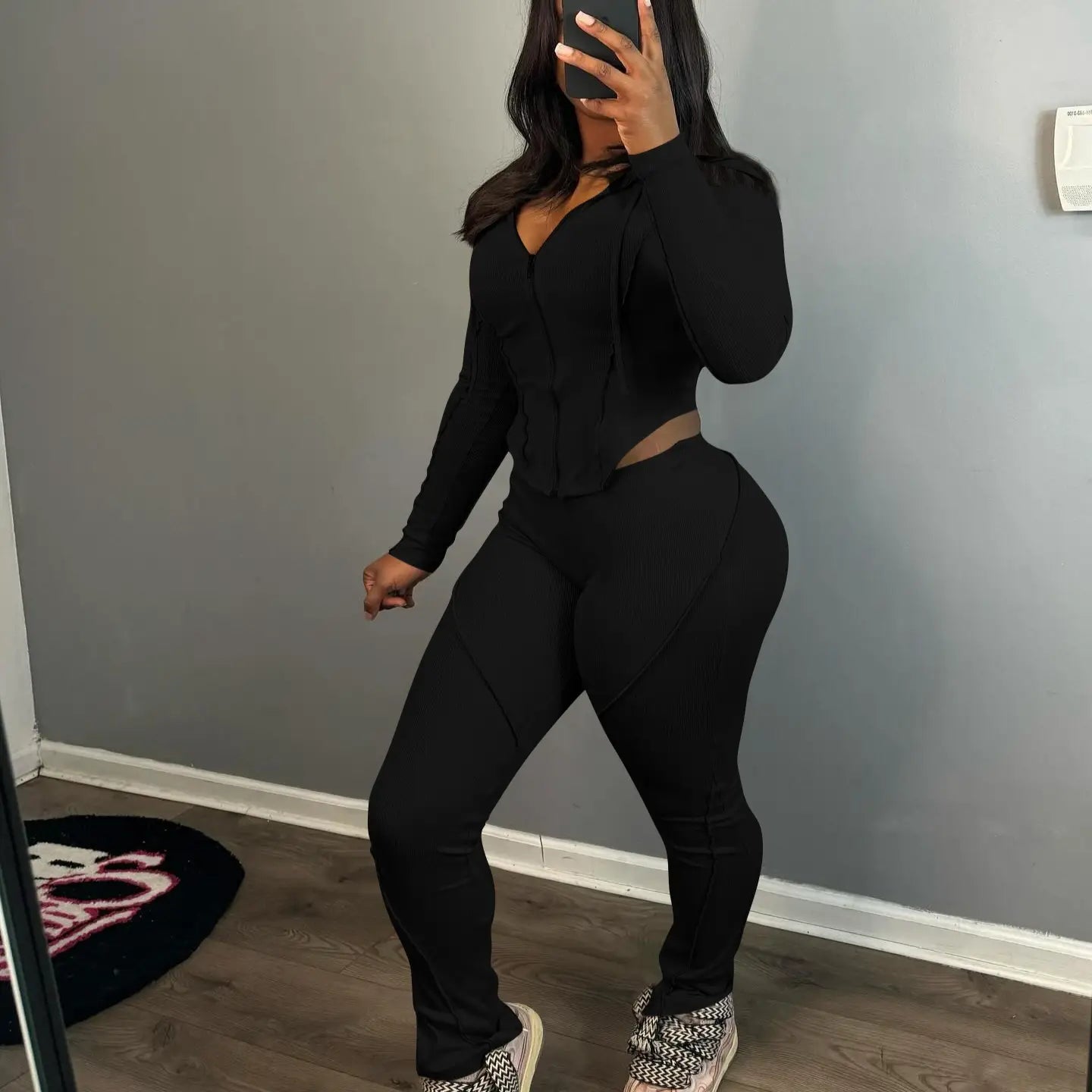 Women’s Fashion Threaded Hooded Two-piece Set