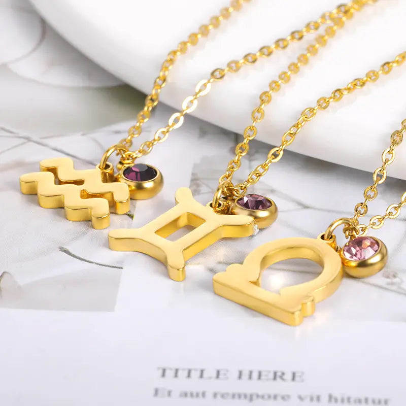 Zodiac Necklace Birthday Stone Necklace For Men And Women