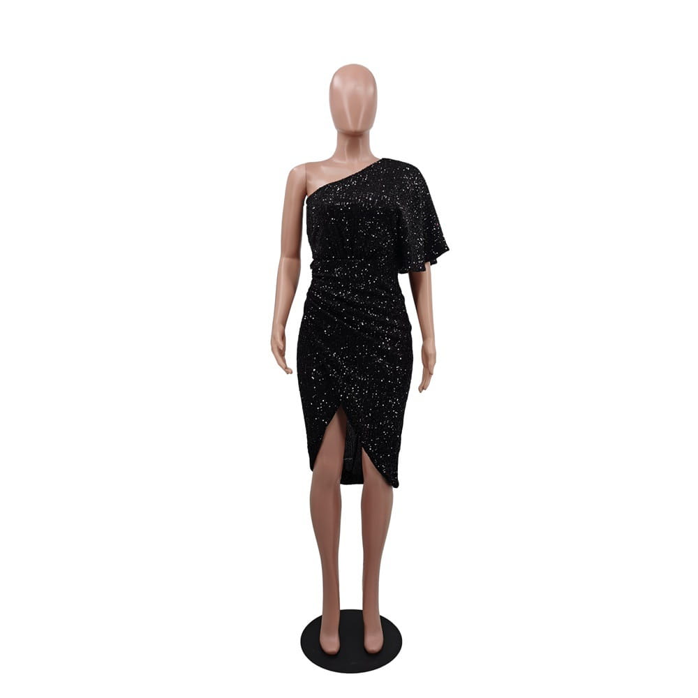 Pure Color Sequins Women’s Clothing Dress