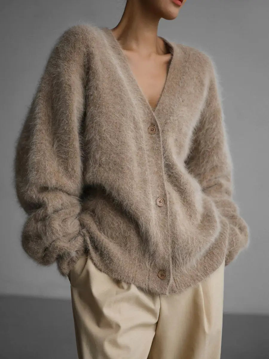 Loose V-neck Button Cardigan Fall Winter Fashion Single Breasted Knitted Sweater Top Women’s Clothing