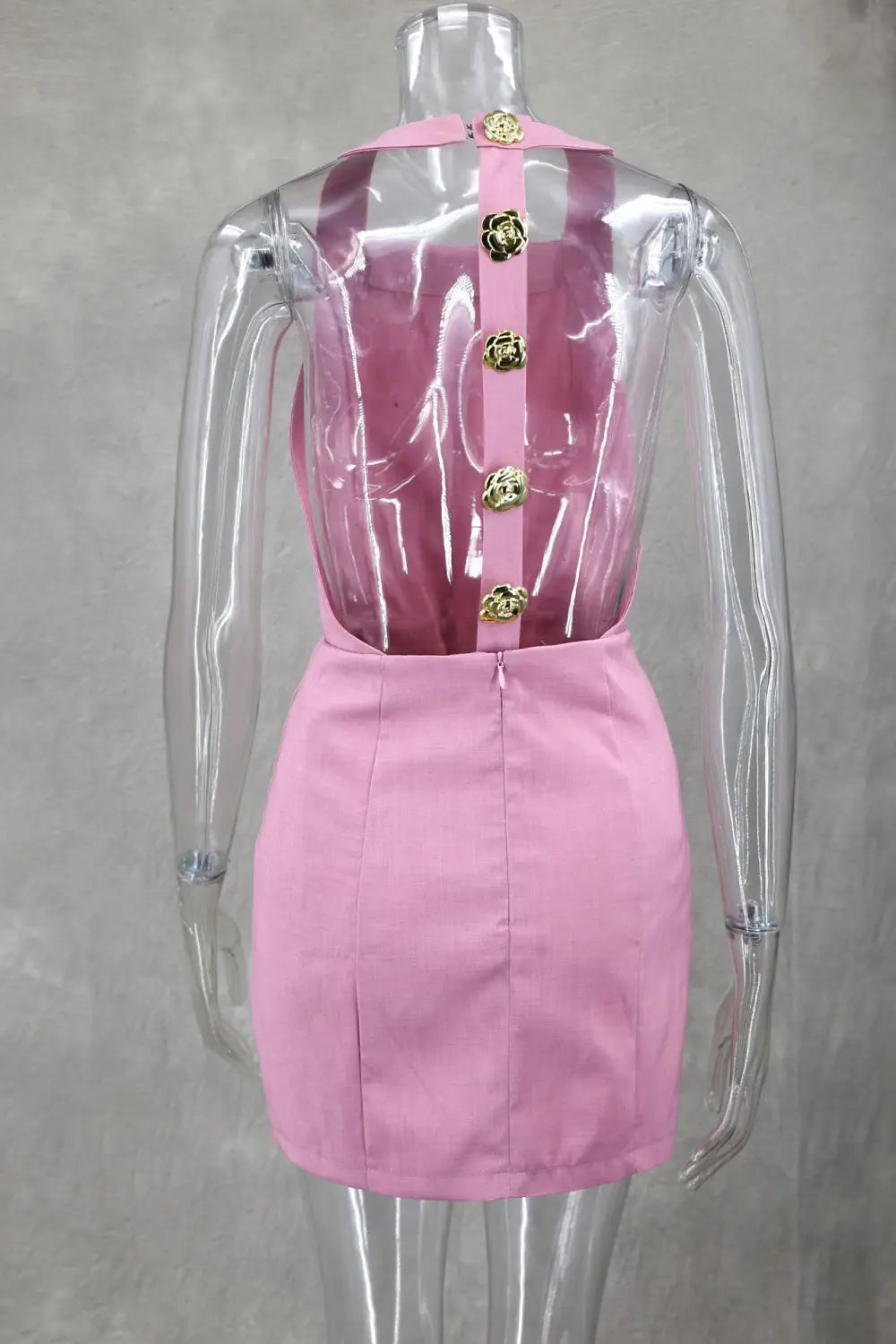 Sweet Sleeveless Backless Dress With Rose Button Design Summer Street Fashion Dresses Womens Clothing