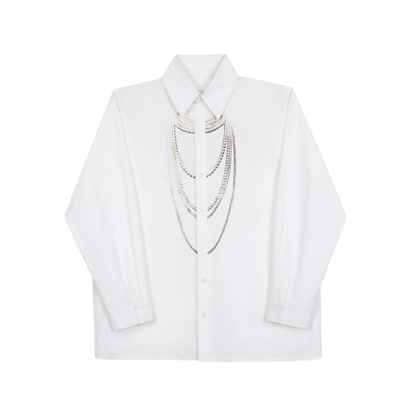 Tide Three-dimensional Pearl Necklace Printed Loose Lazy Shirt For Men
