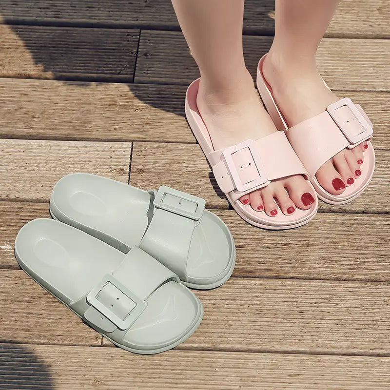 Solid Buckle Home Slippers Summer Non-slip Floor Bathroom Slipper Women Garden House Shoes