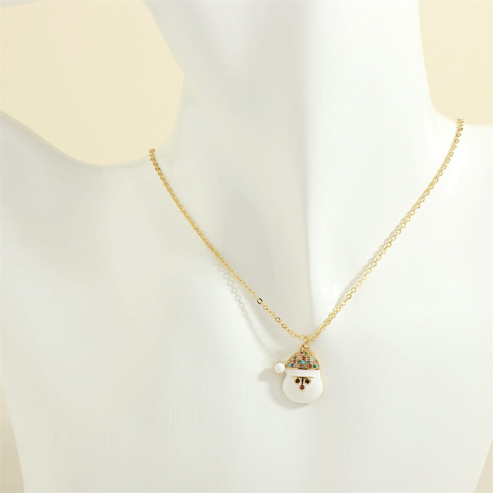 Christmas Tree Santa Claus Elk Snowman Oil-drop Necklace With Colored Rhinestones Ins Festival Clavicle Chain Necklace