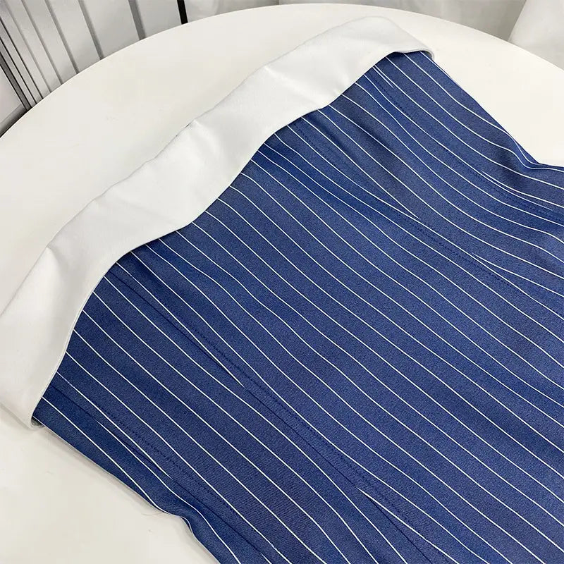 Fishbone Striped Sheath Lapel Tube Top Dress For Women