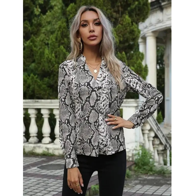 Leopard Print Shirts Long Sleeve Lapel Pattern Shirts Women’s