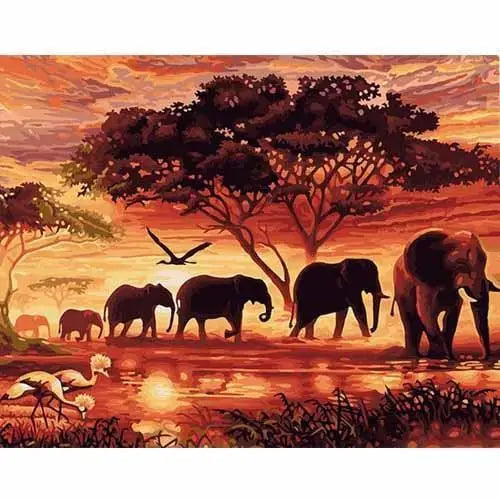 CHENISTORY Sunset Elephants Animals DIY Painting By Numbers Modern Wall Art Hand Painted Acrylic Picture For Home Decor Beyond Trends Hub