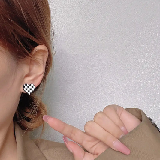 Chessboard Plaid Love High-grade Cold Style Unique New Trendy Female Earings Set - Beyond Trends Hub 
