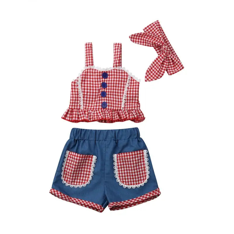 Children girls clothes roupas infantis menina Summer Girl Outfits teenage girls clothing Crop Top Denim Shorts Headband