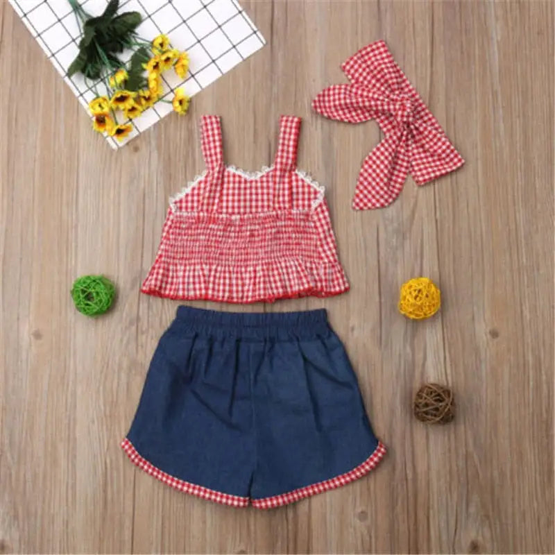 Children girls clothes roupas infantis menina Summer Girl Outfits teenage girls clothing Crop Top Denim Shorts Headband