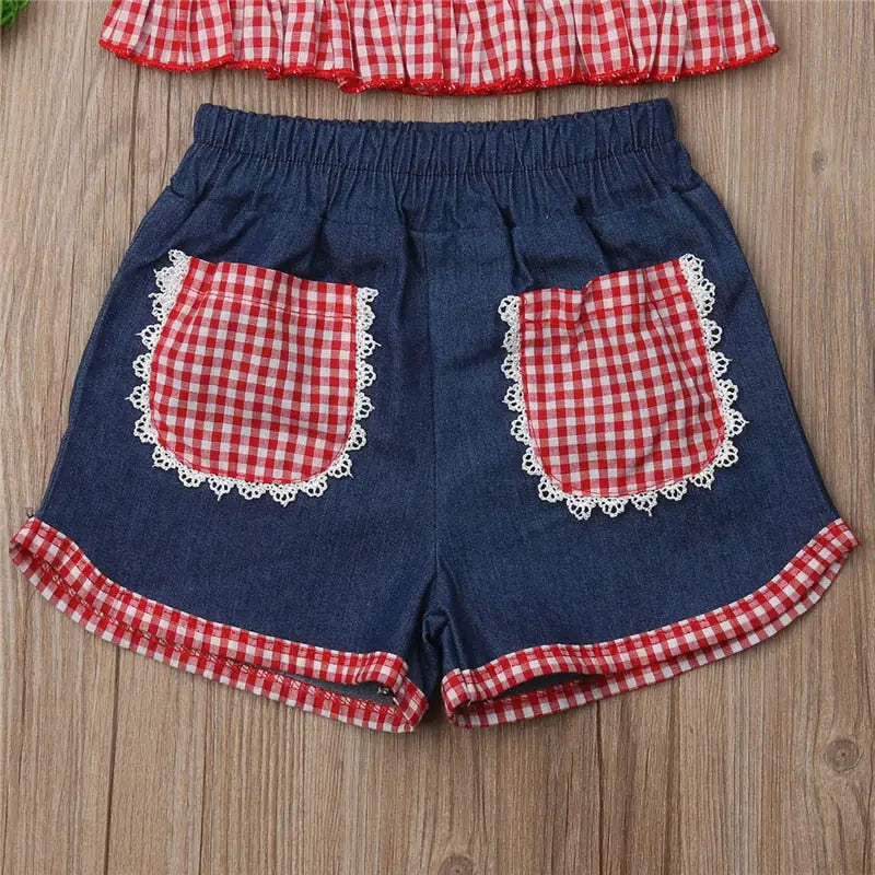 Children girls clothes roupas infantis menina Summer Girl Outfits teenage girls clothing Crop Top Denim Shorts Headband