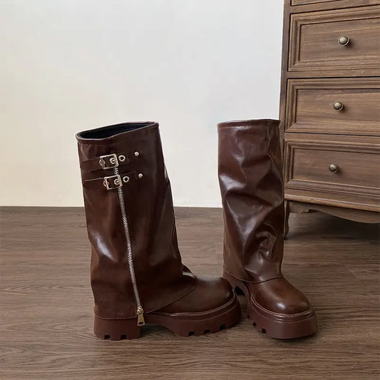 Children With Knee High Brown Thick Soled Boots Beyond Trends Hub