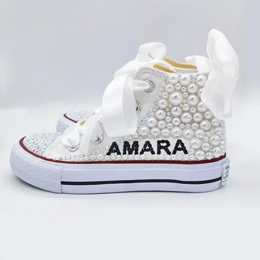 Children’s Colorful Beaded Canvas Shoes - White / 20