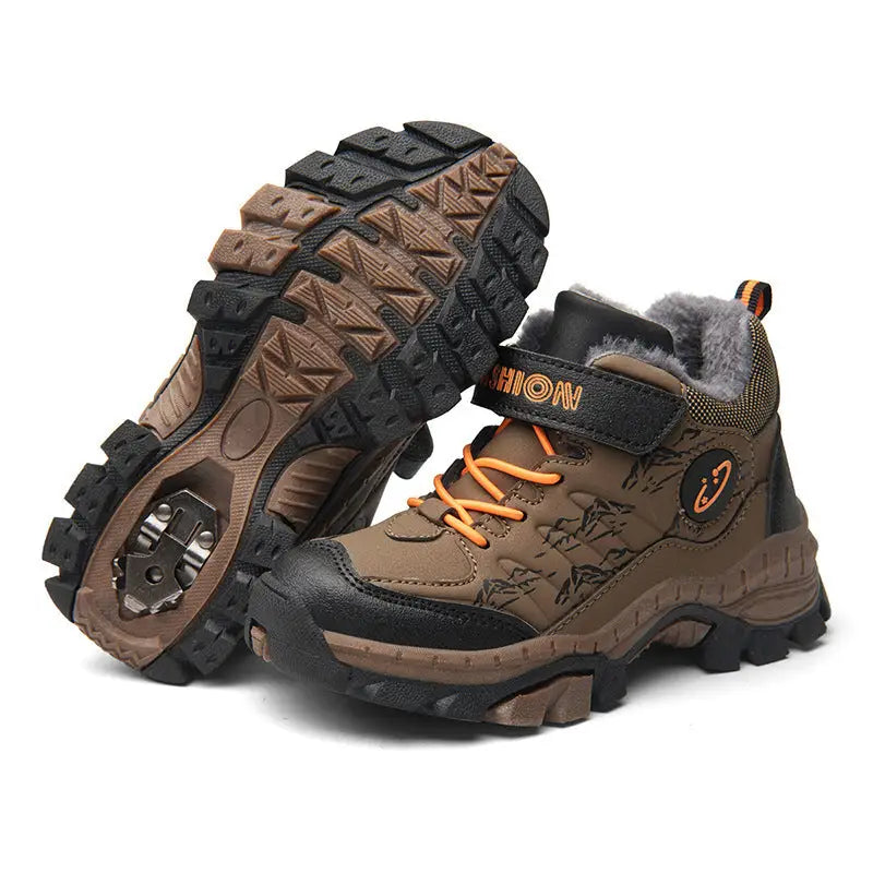 Children’s Cotton Shoes Boys Two Cotton Large Cotton Hiking Shoes - Brown / 30