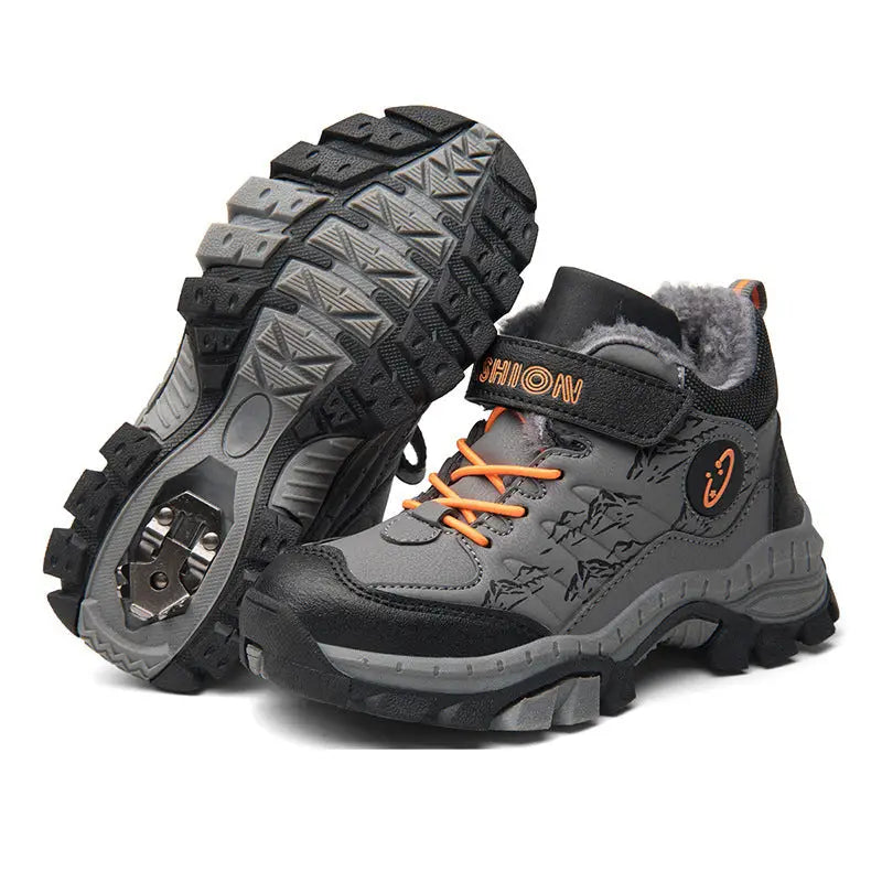 Children’s Cotton Shoes Boys Two Cotton Large Cotton Hiking Shoes - Grey black / 30