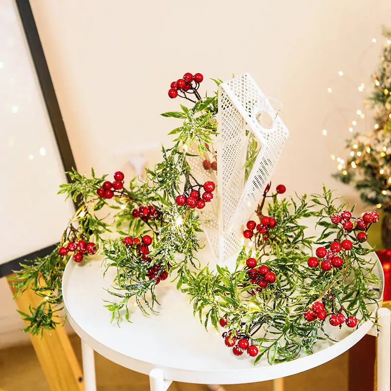 Christmas Decoration Red Fruit Light Needles Leaf Garland Fairy Night Light For Home Wedding Party Beyond Trends Hub