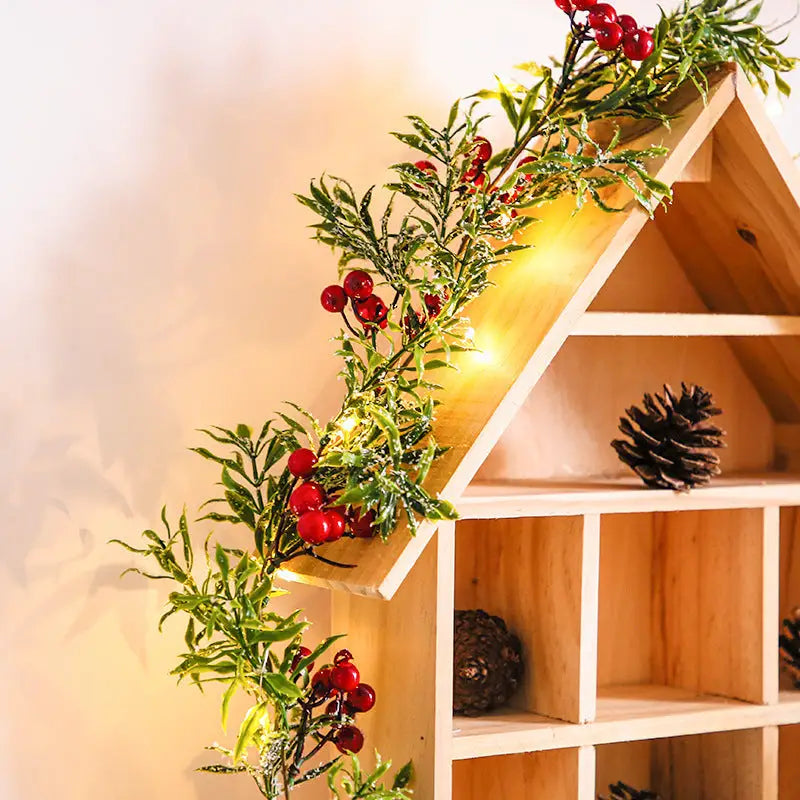 Christmas Decoration Red Fruit Light Needles Leaf Garland Fairy Night Light For Home Wedding Party Beyond Trends Hub