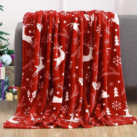Christmas Elk Snowman Santa Claus Print Blanket Winter Double-sided Flannel Blanket For Sofa Sleeping Shawl Beyond Trends Hub