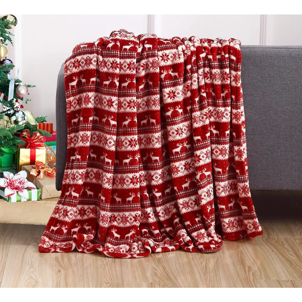Christmas Elk Snowman Santa Claus Print Blanket Winter Double-sided Flannel Blanket For Sofa Sleeping Shawl Beyond Trends Hub