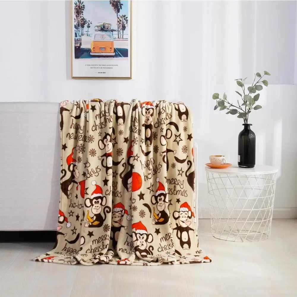 Christmas Elk Snowman Santa Claus Print Blanket Winter Double-sided Flannel Blanket For Sofa Sleeping Shawl Beyond Trends Hub