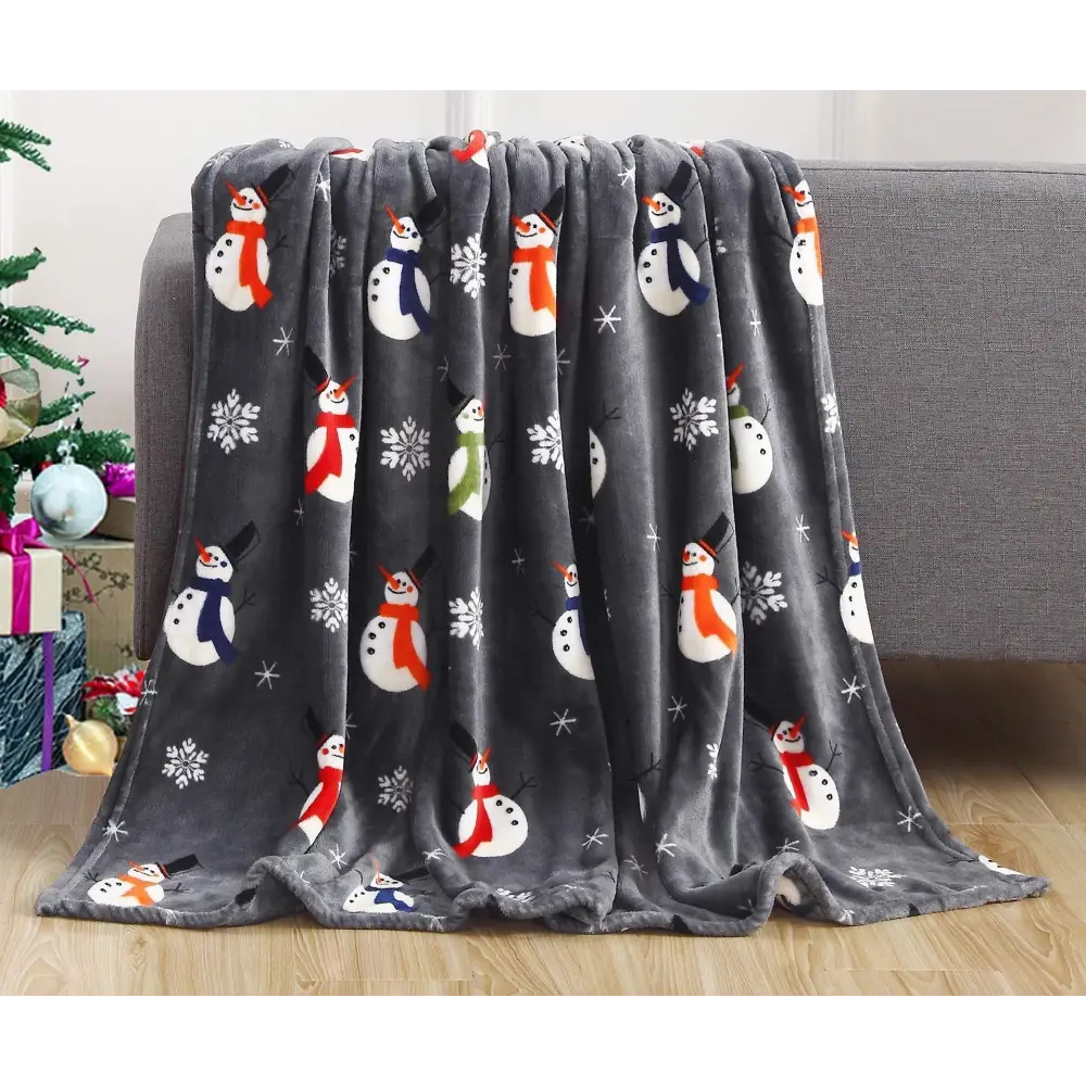 Christmas Elk Snowman Santa Claus Print Blanket Winter Double-sided Flannel Blanket For Sofa Sleeping Shawl Beyond Trends Hub