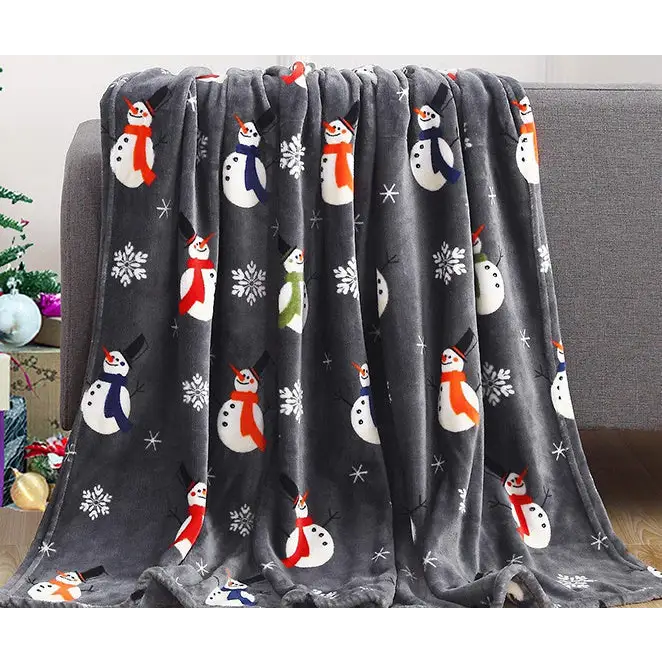 Christmas Elk Snowman Santa Claus Print Blanket Winter Double-sided Flannel Blanket For Sofa Sleeping Shawl Beyond Trends Hub
