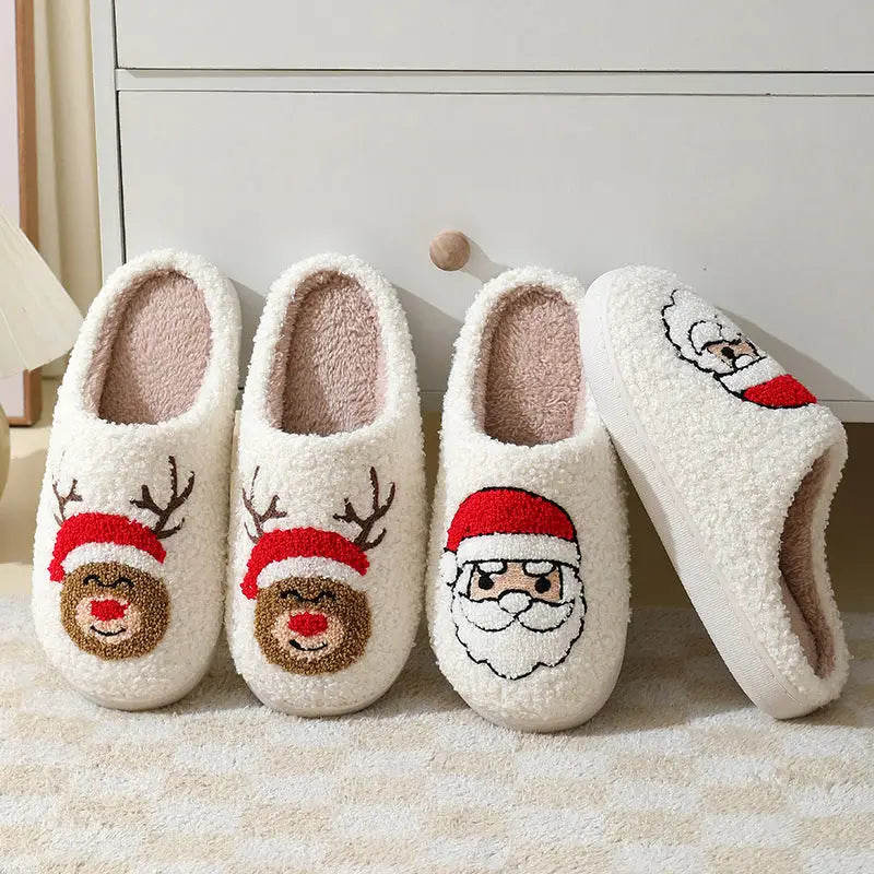 Christmas Home Slippers Cute Cartoon Santa Claus Cotton Slippers For Women And Men Couples Winter Warm Furry Shoes Beyond Trends Hub