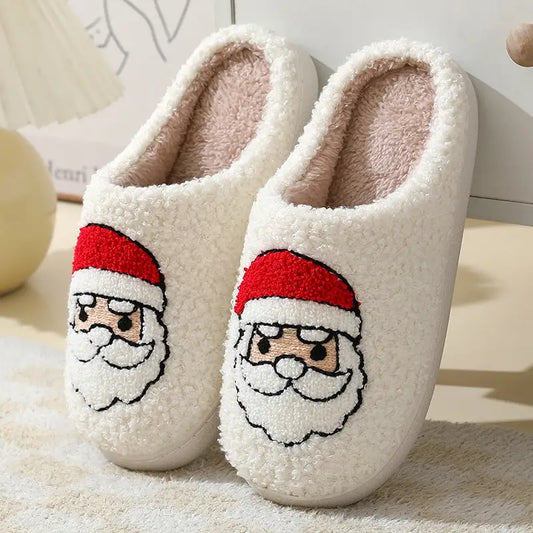 Christmas Home Slippers Cute Cartoon Santa Claus Cotton Slippers For Women And Men Couples Winter Warm Furry Shoes Beyond Trends Hub