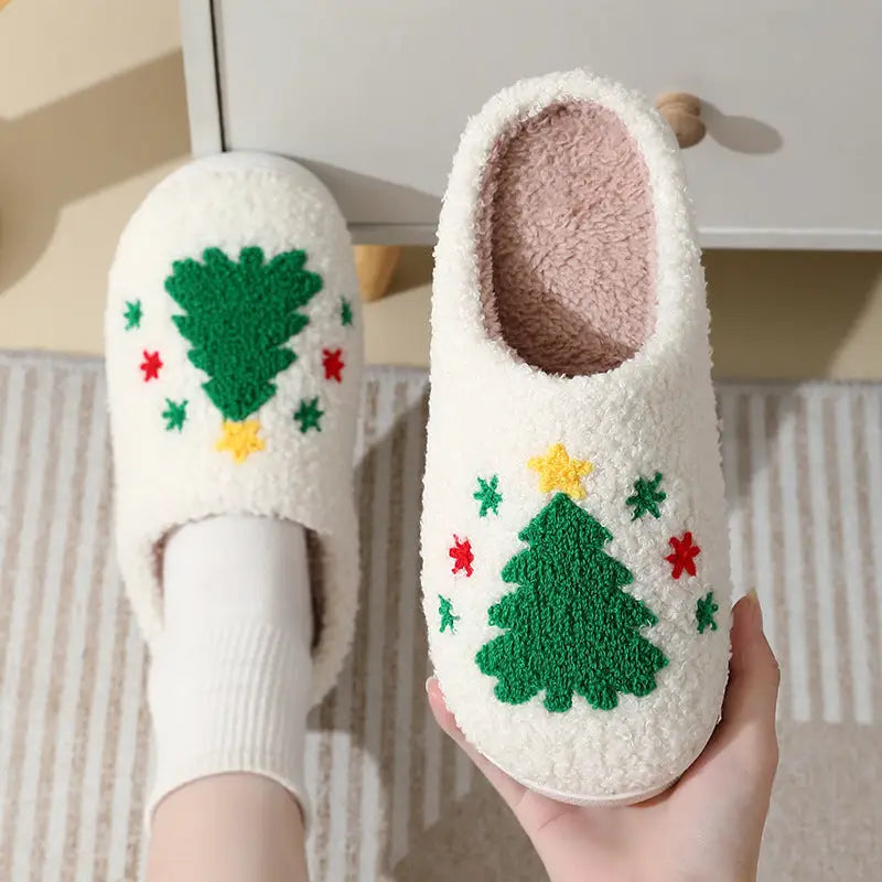 Christmas Home Slippers Cute Cartoon Santa Claus Cotton Slippers For Women And Men Couples Winter Warm Furry Shoes Beyond Trends Hub