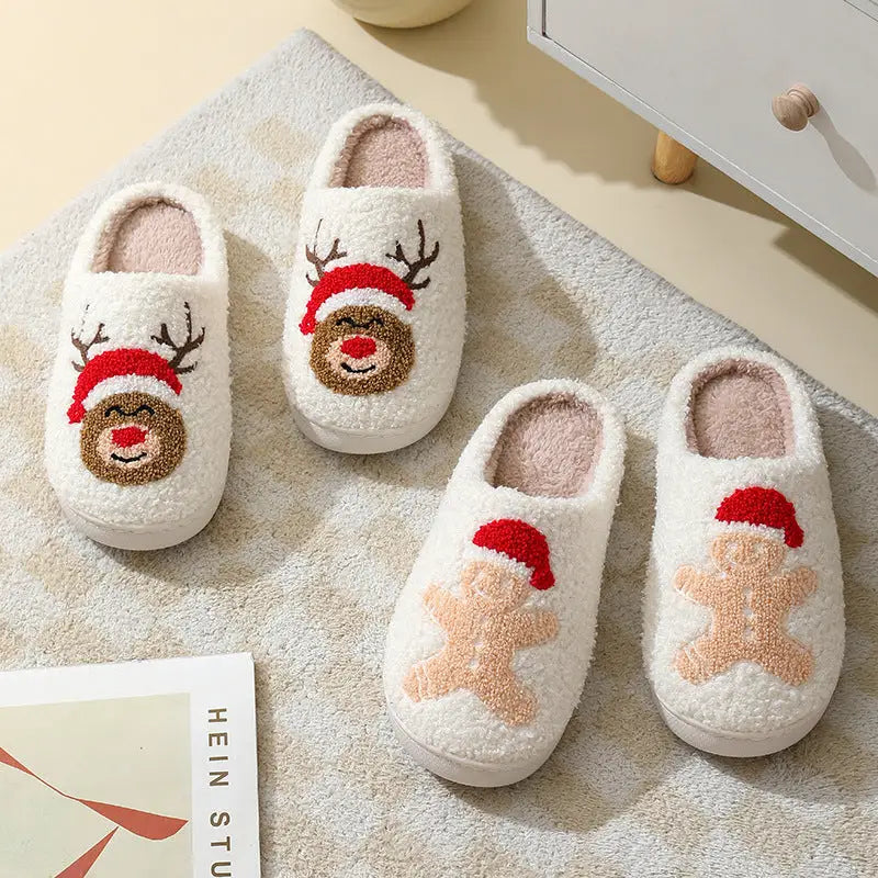 Christmas Home Slippers Cute Cartoon Santa Claus Cotton Slippers For Women And Men Couples Winter Warm Furry Shoes Beyond Trends Hub