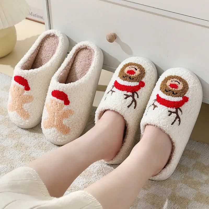 Christmas Home Slippers Cute Cartoon Santa Claus Cotton Slippers For Women And Men Couples Winter Warm Furry Shoes Beyond Trends Hub