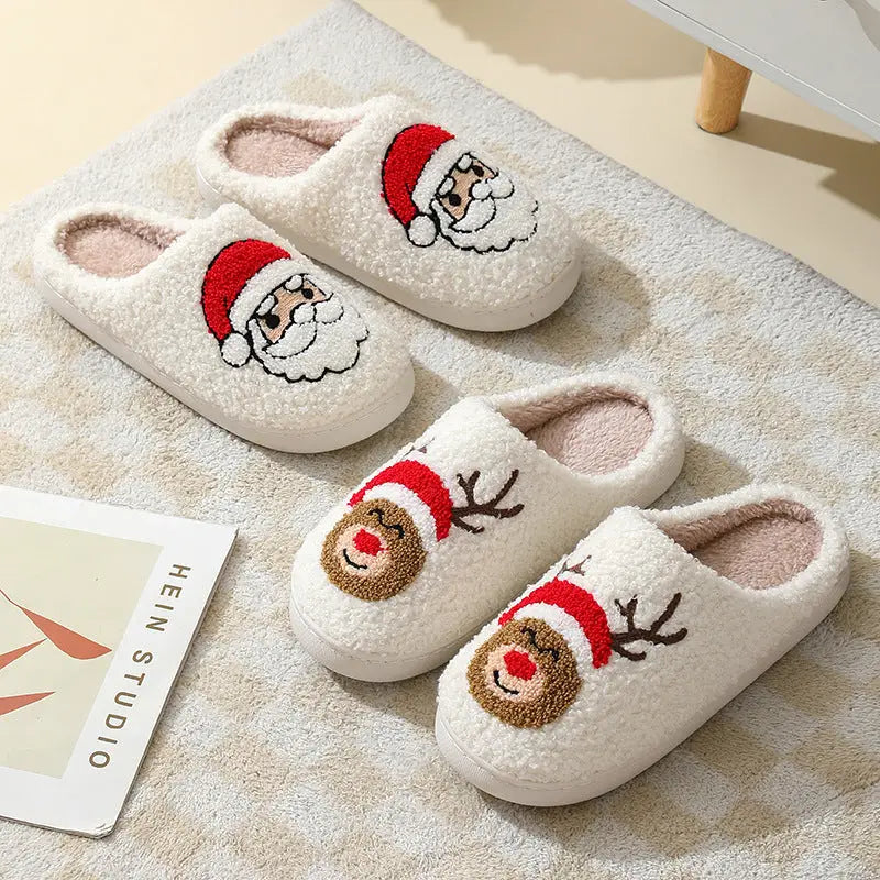 Christmas Home Slippers Cute Cartoon Santa Claus Cotton Slippers For Women And Men Couples Winter Warm Furry Shoes Beyond Trends Hub