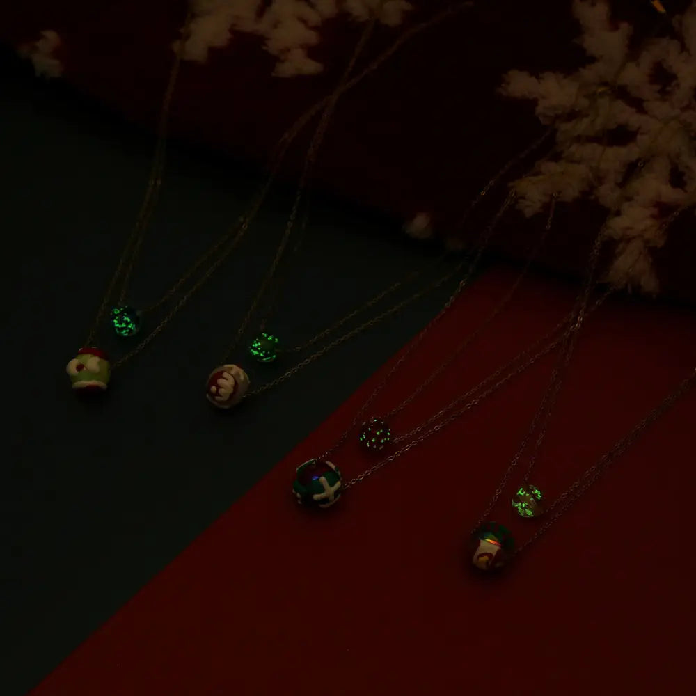 Christmas Luminous Necklace Fashion Niche Christmas Tree Santa Claus Round Bead Double-layer Necklace For Women Jewelry Beyond Trends Hub