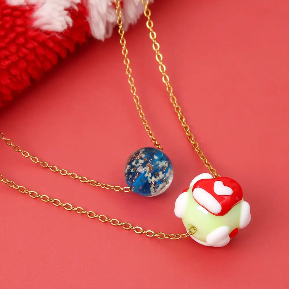 Christmas Luminous Necklace Fashion Niche Christmas Tree Santa Claus Round Bead Double-layer Necklace For Women Jewelry Beyond Trends Hub