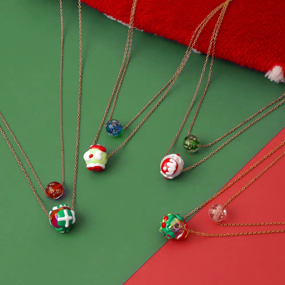 Christmas Luminous Necklace Fashion Niche Christmas Tree Santa Claus Round Bead Double-layer Necklace For Women Jewelry Beyond Trends Hub