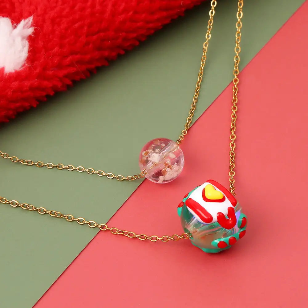 Christmas Luminous Necklace Fashion Niche Christmas Tree Santa Claus Round Bead Double-layer Necklace For Women Jewelry Beyond Trends Hub