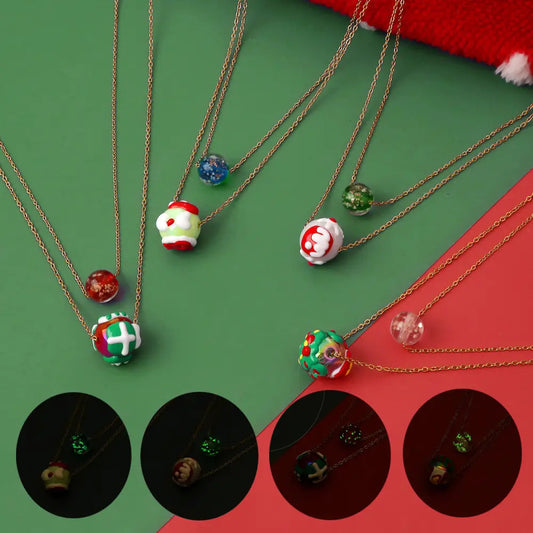 Christmas Luminous Necklace Fashion Niche Christmas Tree Santa Claus Round Bead Double-layer Necklace For Women Jewelry Beyond Trends Hub