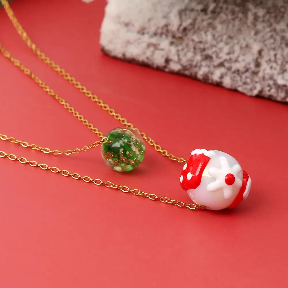 Christmas Luminous Necklace Fashion Niche Christmas Tree Santa Claus Round Bead Double-layer Necklace For Women Jewelry Beyond Trends Hub