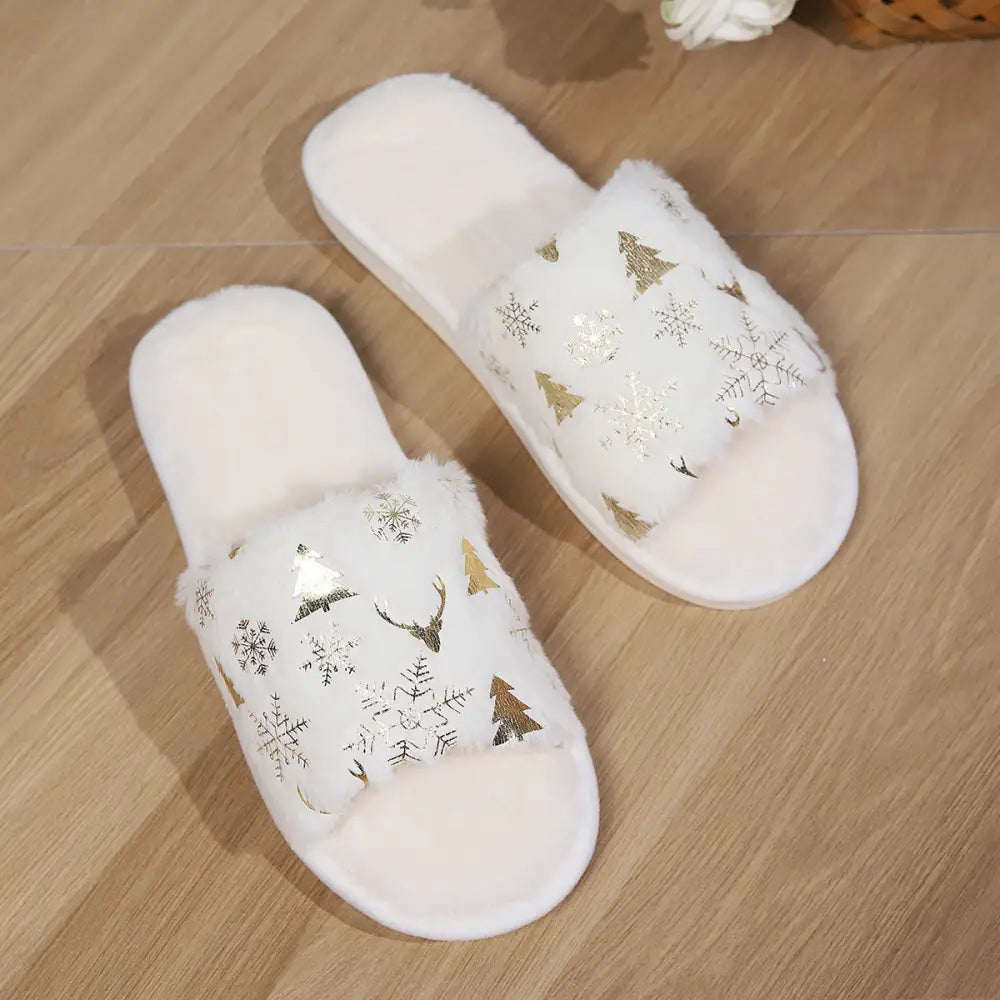 Christmas Plush Slippers Fashion Open-toed Home Slipper Indoor Warm Non-slip Floor Bedroom House Shoes For Couples Women Men Beyond Trends Hub