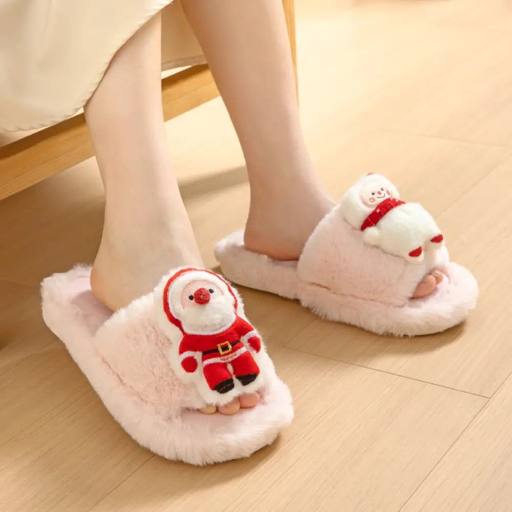 Christmas Shoes Ins Santa Claus Open-toe Cotton Slippers Winter Home Indoor Floor Plush Warm Furry Slippers Women Beyond Trends Hub