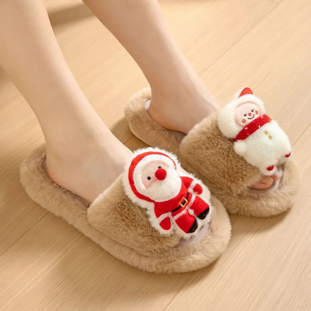 Christmas Shoes Ins Santa Claus Open-toe Cotton Slippers Winter Home Indoor Floor Plush Warm Furry Slippers Women Beyond Trends Hub