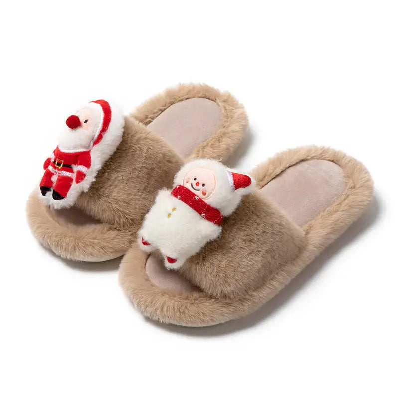 Christmas Shoes Ins Santa Claus Open-toe Cotton Slippers Winter Home Indoor Floor Plush Warm Furry Slippers Women Beyond Trends Hub