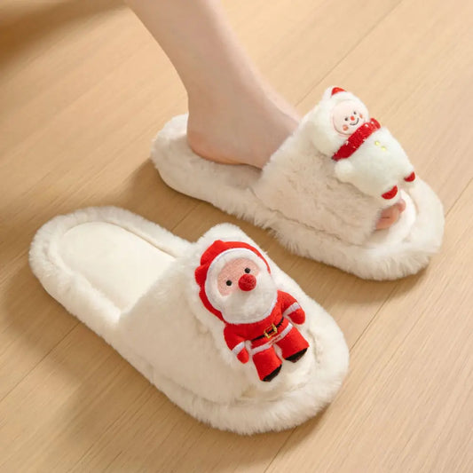Christmas Shoes Ins Santa Claus Open-toe Cotton Slippers Winter Home Indoor Floor Plush Warm Furry Slippers Women Beyond Trends Hub
