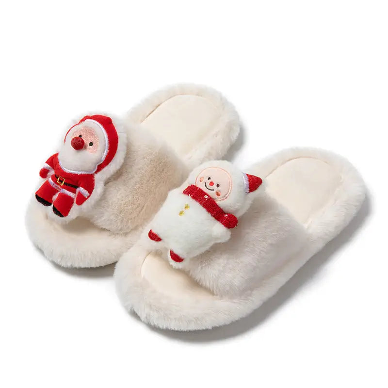 Christmas Shoes Ins Santa Claus Open-toe Cotton Slippers Winter Home Indoor Floor Plush Warm Furry Slippers Women Beyond Trends Hub