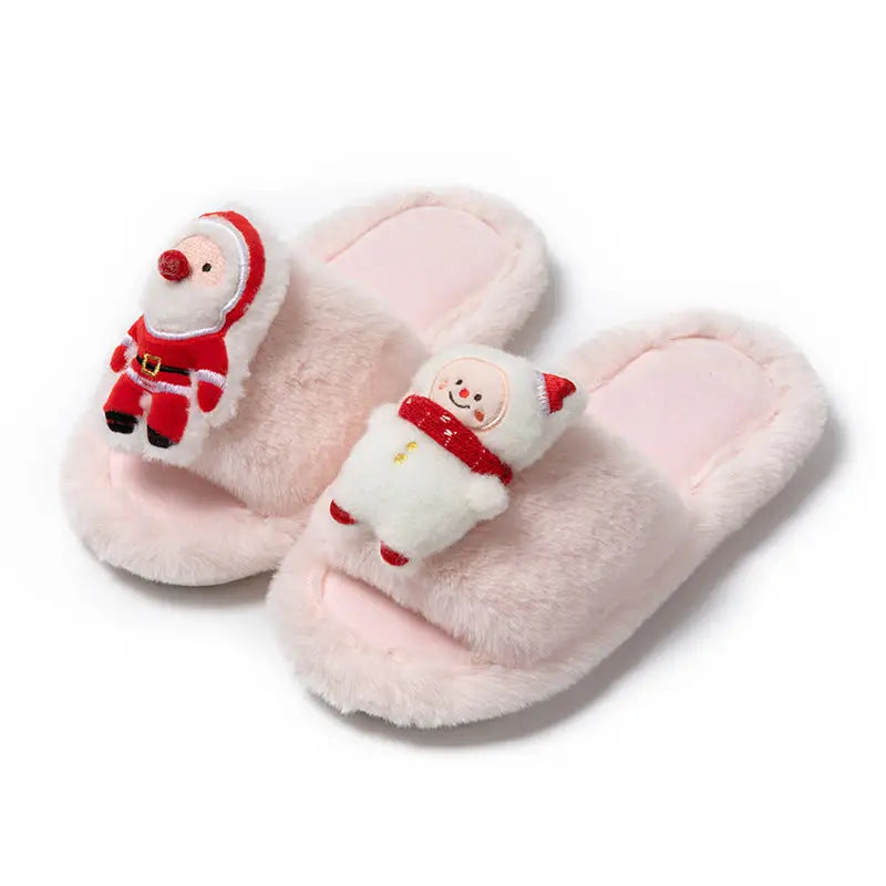 Christmas Shoes Ins Santa Claus Open-toe Cotton Slippers Winter Home Indoor Floor Plush Warm Furry Slippers Women Beyond Trends Hub